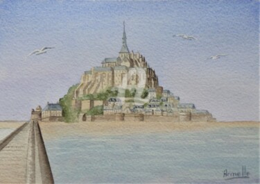 Painting titled "Le mont saint Miche…" by Armelle Cailly, Original Artwork, Watercolor Mounted on Cardboard
