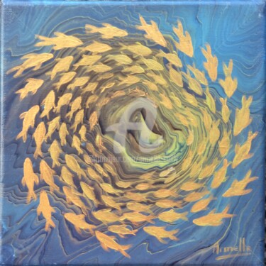 Painting titled "Poissons dorés" by Armelle Cailly, Original Artwork, Acrylic Mounted on Wood Stretcher frame