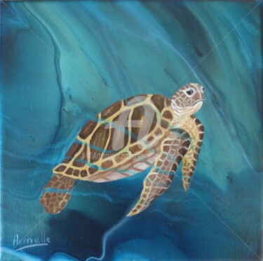 Painting titled "Tortue" by Armelle Cailly, Original Artwork, Acrylic Mounted on Wood Stretcher frame