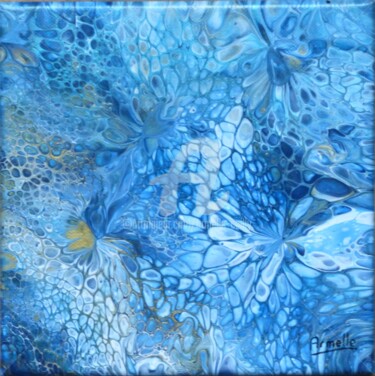 Painting titled "fleurs bleues" by Armelle Cailly, Original Artwork, Acrylic Mounted on Wood Stretcher frame