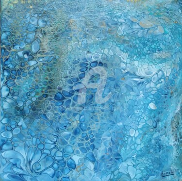 Painting titled "Bulles bleues" by Armelle Cailly, Original Artwork, Acrylic Mounted on Cardboard