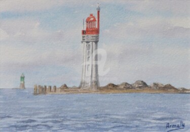Painting titled "Phare du Grand Jard…" by Armelle Cailly, Original Artwork, Watercolor Mounted on Cardboard