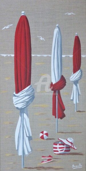 Pittura intitolato "Parasols 30x60" da Armelle Cailly, Opera d'arte originale, Acrilico Montato su Telaio per barella in leg…