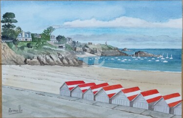 Painting titled "Saint Lunaire et se…" by Armelle Cailly, Original Artwork, Watercolor Mounted on Cardboard