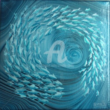 Malerei mit dem Titel "Banc de poissons 1" von Armelle Cailly, Original-Kunstwerk, Acryl Auf Keilrahmen aus Holz montiert