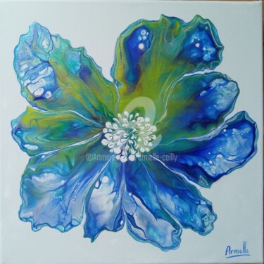 Malarstwo zatytułowany „fleur bleue” autorstwa Armelle Cailly, Oryginalna praca, Akryl Zamontowany na Drewniana rama noszy