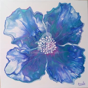 Painting titled "Fleur mauve" by Armelle Cailly, Original Artwork, Acrylic Mounted on Wood Stretcher frame