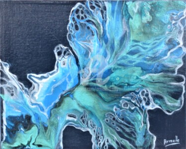 Painting titled "Feuille bleue" by Armelle Cailly, Original Artwork, Acrylic Mounted on Wood Panel