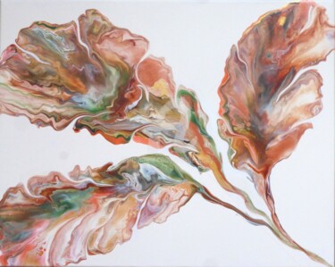 Painting titled "Trois feuilles" by Armelle Cailly, Original Artwork, Acrylic Mounted on Wood Stretcher frame
