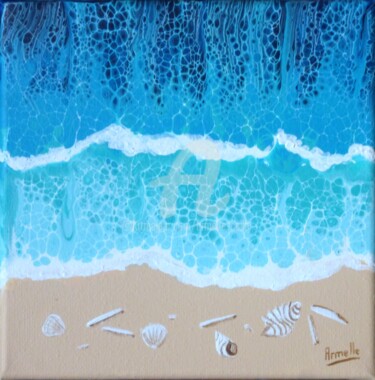 Painting titled "plage 20x20" by Armelle Cailly, Original Artwork, Acrylic Mounted on Wood Stretcher frame