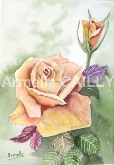 Painting titled "rose jaune" by Armelle Cailly, Original Artwork