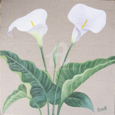 Painting titled "arums 40x40" by Armelle Cailly, Original Artwork, Acrylic