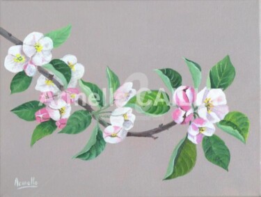 Painting titled "branche de pommier" by Armelle Cailly, Original Artwork, Acrylic Mounted on Wood Stretcher frame