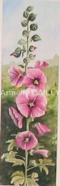 Peinture intitulée "rose trémière" par Armelle Cailly, Œuvre d'art originale, Aquarelle