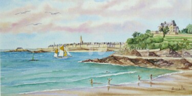 Painting titled "Dinard et Saint Malo" by Armelle Cailly, Original Artwork, Watercolor Mounted on Cardboard