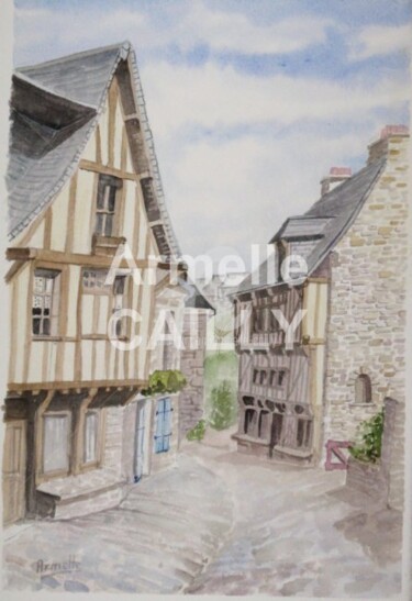 Painting titled "Dinan rue du Jerzual" by Armelle Cailly, Original Artwork, Watercolor