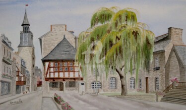 Peinture intitulée "Dinan: devant le th…" par Armelle Cailly, Œuvre d'art originale, Aquarelle Monté sur Carton