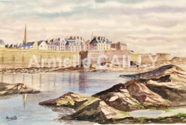 Painting titled "Saint Malo vu du fo…" by Armelle Cailly, Original Artwork, Watercolor