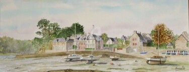 Peinture intitulée "Port de la Richarda…" par Armelle Cailly, Œuvre d'art originale, Aquarelle Monté sur Carton