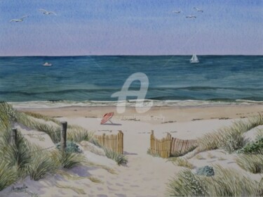 Painting titled "Entrée de plage 2" by Armelle Cailly, Original Artwork, Watercolor