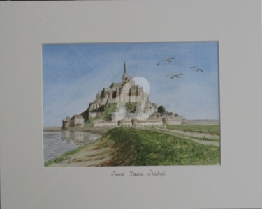Printmaking titled "Le Mont Saint Michel" by Armelle Cailly, Original Artwork, Digital Print Mounted on Cardboard