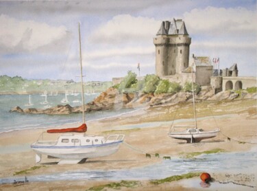 Painting titled "Saint Servan" by Armelle Cailly, Original Artwork, Watercolor