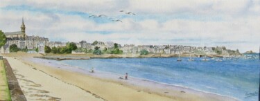 Painting titled "Dinard Plage du Pri…" by Armelle Cailly, Original Artwork, Watercolor