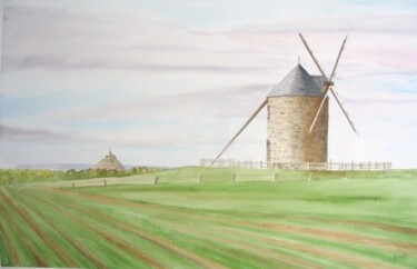 Peinture intitulée "Le moulin de Moidrey" par Armelle Cailly, Œuvre d'art originale