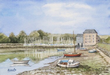 Peinture intitulée "Le port de Plouër s…" par Armelle Cailly, Œuvre d'art originale, Aquarelle Monté sur Carton