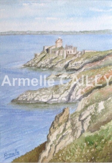 Painting titled "Fort La Latte" by Armelle Cailly, Original Artwork, Watercolor Mounted on Cardboard