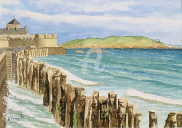 Painting titled "Saint Malo; le sill…" by Armelle Cailly, Original Artwork, Watercolor Mounted on Cardboard