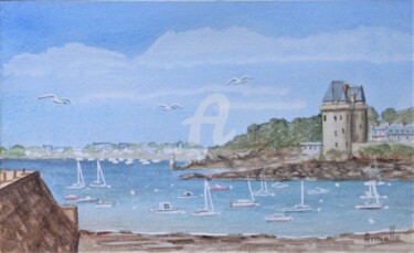 Painting titled "Tour Solidor 1" by Armelle Cailly, Original Artwork, Watercolor Mounted on Cardboard