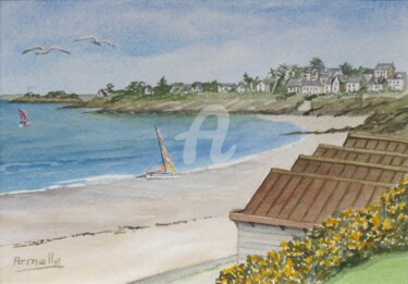 Painting titled "Lancieux Plage de S…" by Armelle Cailly, Original Artwork, Watercolor