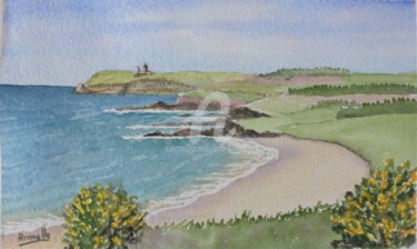 Painting titled "le cap Fréhel" by Armelle Cailly, Original Artwork, Watercolor Mounted on Cardboard