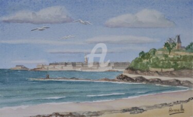 Painting titled "Dinard; la pointe d…" by Armelle Cailly, Original Artwork, Watercolor Mounted on Cardboard