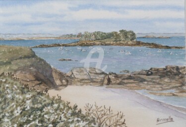 Peinture intitulée "Lancieux plage du R…" par Armelle Cailly, Œuvre d'art originale, Aquarelle Monté sur Carton