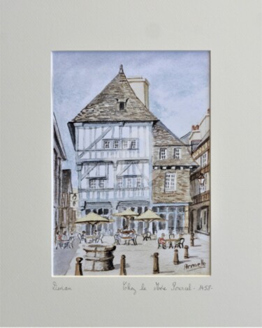 Printmaking titled "Dinan Place des Mer…" by Armelle Cailly, Original Artwork, Digital Print Mounted on Cardboard