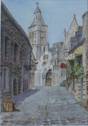 Painting titled "la cathédrale de Do…" by Armelle Cailly, Original Artwork, Watercolor Mounted on Cardboard