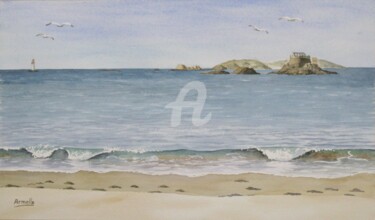 Painting titled "Plage de saint Enog…" by Armelle Cailly, Original Artwork, Watercolor