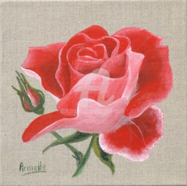 Peinture intitulée "rose rouge 2" par Armelle Cailly, Œuvre d'art originale, Acrylique