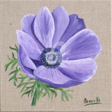 Peinture intitulée "Anémone violette" par Armelle Cailly, Œuvre d'art originale, Acrylique Monté sur Châssis en bois