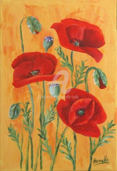 Painting titled "coquelicots sur fon…" by Armelle Cailly, Original Artwork, Acrylic