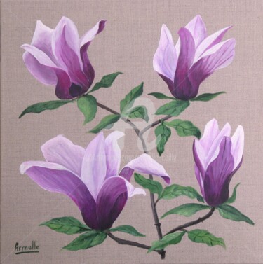 Painting titled "magnolia" by Armelle Cailly, Original Artwork, Acrylic