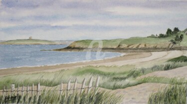 Painting titled "Plage de Saint Cast" by Armelle Cailly, Original Artwork, Watercolor Mounted on Cardboard