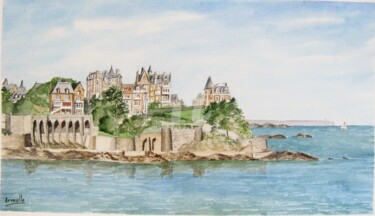 Painting titled "Dinard pointe de la…" by Armelle Cailly, Original Artwork, Watercolor Mounted on Cardboard