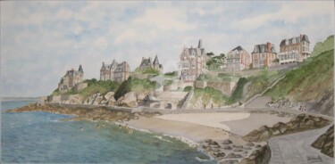 Painting titled "Villas à Dinard: Po…" by Armelle Cailly, Original Artwork, Watercolor Mounted on Cardboard