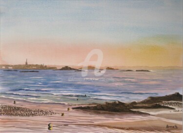 Peinture intitulée "Saint Malo la plage…" par Armelle Cailly, Œuvre d'art originale, Aquarelle