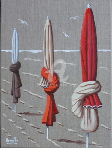 Peinture intitulée "Parasols 30x40" par Armelle Cailly, Œuvre d'art originale, Acrylique Monté sur Châssis en bois