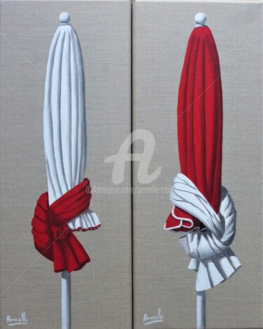 제목이 "parasols rouges 20x…"인 미술작품 Armelle Cailly로, 원작, 아크릴 나무 들것 프레임에 장착됨