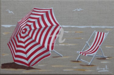 Peinture intitulée "Parasol rouge rayé…" par Armelle Cailly, Œuvre d'art originale, Acrylique Monté sur Châssis en bois
